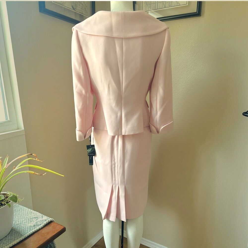 TAHARI Womens Pink Textured 2-Piece Skirt Suit Set Pearl Button Blazer - Picture 2 of 9